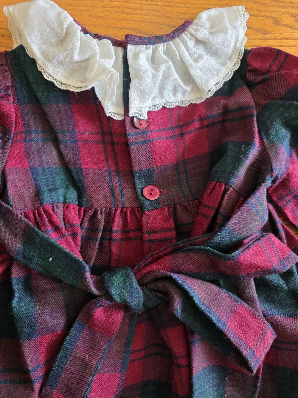 Vintage Burgundy & Forest Green Plaid Dress with White Collar